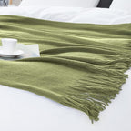 Vonty Olive Green Knitted Blanket with Tassels Fringe 50" x 60", Super Soft Knit Throw Blanket, Farmhouse Decorative Lightweight Blanket for Couch, Sofa, Bed