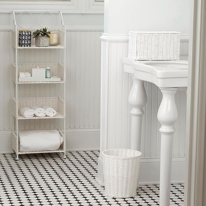 Household Essentials White Paper Rope Waste Basket Trash Bin for Bathroom, Bedroom, Office ML-7192