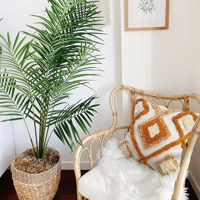 Merrycolor Boho Throw Pillow Covers 18x18 Orange Woven Tufted Decorative Pillow Covers Modern Accent Bohemian Square Pillow Cases for Couch Sofa Bedroom Living Room (No Pillow Insert,1Pcs)