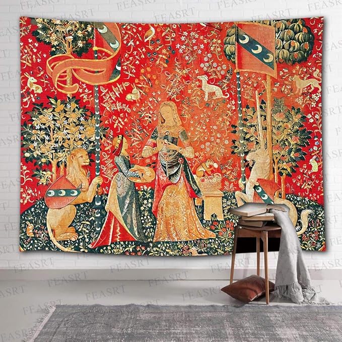 FEASRT European Royal Tapestry Medieval Maiden and Unicorn Tapestry Wall Hanging for Bedroom Living Room Dorm Decor Wall Hanging Tapestries 80x60 inch
