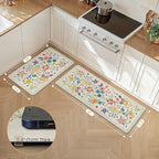 GENIMO Kitchen Mats for Floor 2PCS, Cushioned Kitchen Rugs Non Slip Washable, Farmhouse Anti Fatigue Mat Waterproof, Comfort Standing Mat Rug for Office, Home, Laundry, 17.3"x47"+17.3"x30", SoftWhite