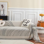VClife Large Sofa Cover Chenille Couch Cover for 2 Cushion Couch Sofa, Modern Beige Gray Striped Couch Covers for Kids Washable Sectional Sofa Protector with Tassel 71"X118"