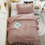 WONGS BEDDING Comforter Full Size, Pink Ruffle Comforter for Full Bed for Dorm Room Essentials, Soft Seersucker Textured Bedding Set Full Size Comforter Sets for Girls 90"×78"