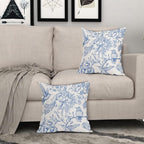 Chinoiserie Blue White Floral Pillow Covers 18X18 Inch French Country Vintage Flowers Bird Decorative Pillow Cases Set of 2 Seasonal Cotton Linen Throw Pillows Farmhouse Home Decor For Sofa Couch