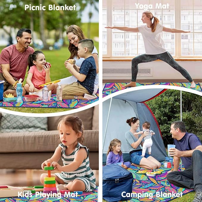 Waterproof Picnic Blankets Foldable & Portable 60''x80'' Boho Picnic Mat for Outdoors, Large Washable Picnic Blanket for Travel Camping Beach, Park Grass Picnic Blanket Accessories for Adults