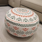 MOCOFO Unstuffed Round Pouf Cover - Boho Geometric Ottoman Footstool Cover with Handle, Tribal Fabric Floor Cushion Storage Bag for Living Room, Bedroom, Nursery (Sage Green/Terracotta)
