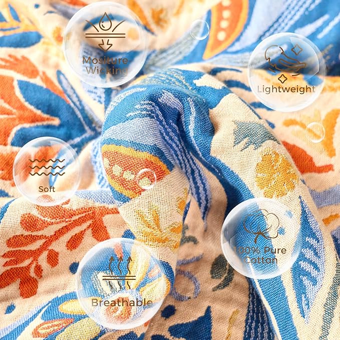 Boho Throw Blanket for Couch Sofa Chair Cotton Spring Blankets for Bedroom Living Room All Season Soft Lightweight Reversible Floral Bird Embroidery Throws 50"x60"