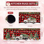 Christmas Rugs for Kitchen Floor, Red Buffalo Plaid Christmas Truck Mats for Kitchen Floor Rubber Non Slip, 2PCS Farmhouse XmasTree Kitchen Mat Cushioned for Room Doorway 15.7"×27.5" +15.7"×47"