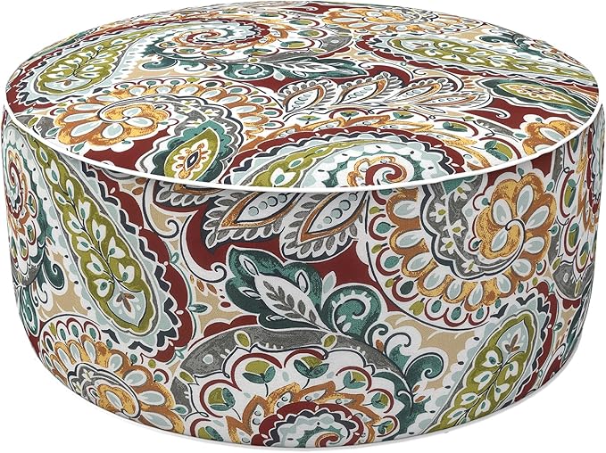 LVTXIII Inflatable Stool Ottoman Footrest with Handle, Decorative Fade-Resistant Foot Stool, Indoor or Outdoor Pouf for Home Garden and Camping Use, D21 x W 21 x H9, Paisley Chilli