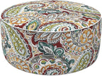 LVTXIII Inflatable Stool Ottoman Footrest with Handle, Decorative Fade-Resistant Foot Stool, Indoor or Outdoor Pouf for Home Garden and Camping Use, D21 x W 21 x H9, Paisley Chilli