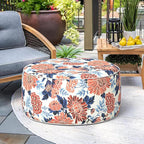 TWELAR Indoor/Outdoor Inflatable Ottoman, Water Repellent Round Foot Rest Ottomans D31 x H14 inch, Portable Footstool for Patio Garden Camping or Home, Red Chrysanthemum