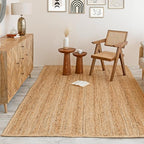 HOMEMONDE Handcrafted Woven Rectangle Jute Area Rug 4'x6' - Rustic Vintage Braided Reversible Farmhouse Indoor Floor Rug - Eco Friendly for Kitchen/Hallway/Living Room/Bedroom (Natural)