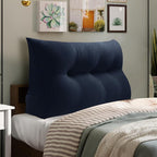 WOWMAX 80% Cotton & 20% Linen Blend Headboard Pillow – Twin Size Reading Wedge Backrest for Bed, Handmade Firm Support Bolster Cushion with Removable Cover, Premium Bed Rest Pillow, Blue