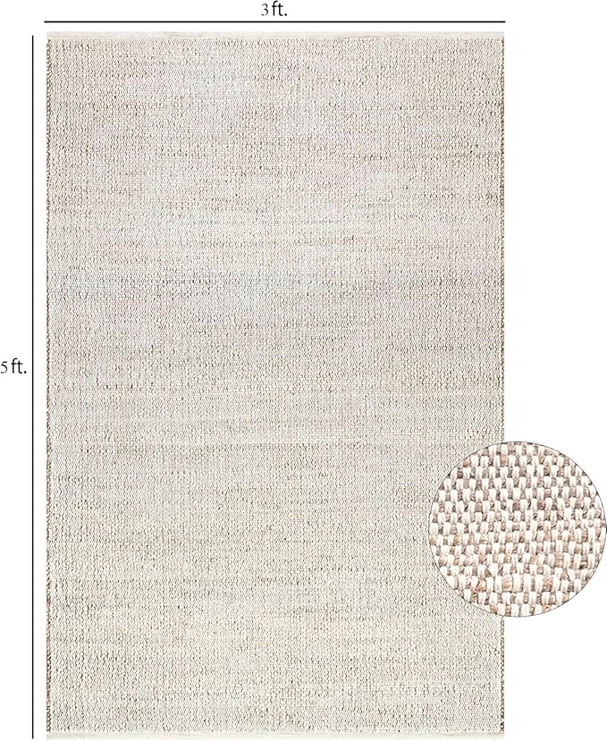 S & L Homes Jute Cotton Hand Woven Natural Farmhouse Area Rug for Living Room Bedroom Kitchen Hallway Entryway- Rustic Vintage Bohemian Decor - (3' x 5' Natural)