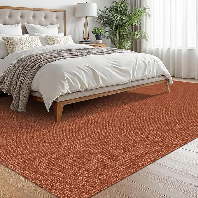 EARTHALL Woven Area Rugs 6x9 Ft Washable Living Room Rugs Non Slip Rubber Backed Dining Room Rug Braided Bedroom Rugs Indoor Floor Carpet for Living Room, Bedroom, Dining Room, Rustic Orange/Tan