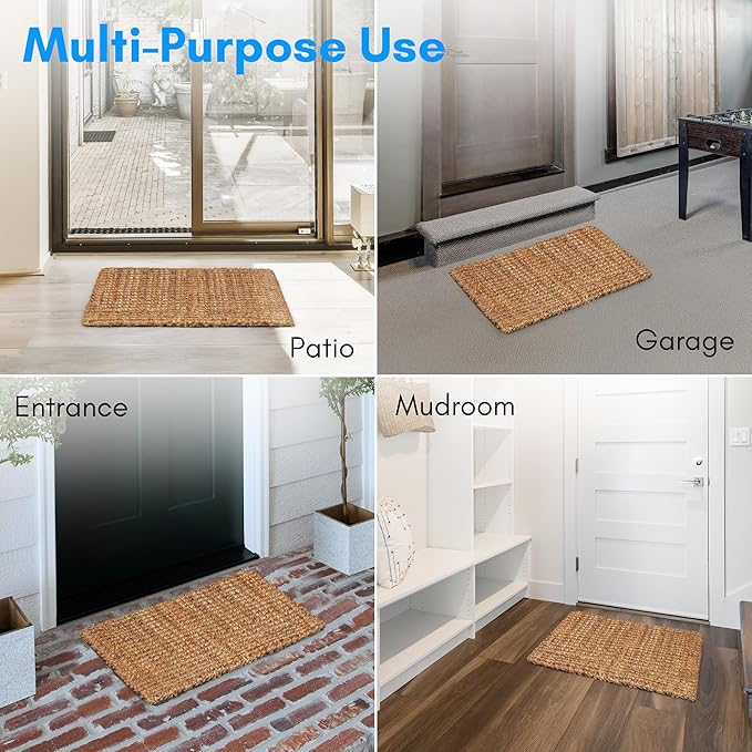 PLUS Haven Jute Doormat - Size: 17.5-Inches x 30-Inches - Pile Height: 1-Inch - Doormat Outdoor Entrance, Front Porch Door Mat, Easy to Clean Entry Mat, Outdoor and Indoor Uses, Home Decor