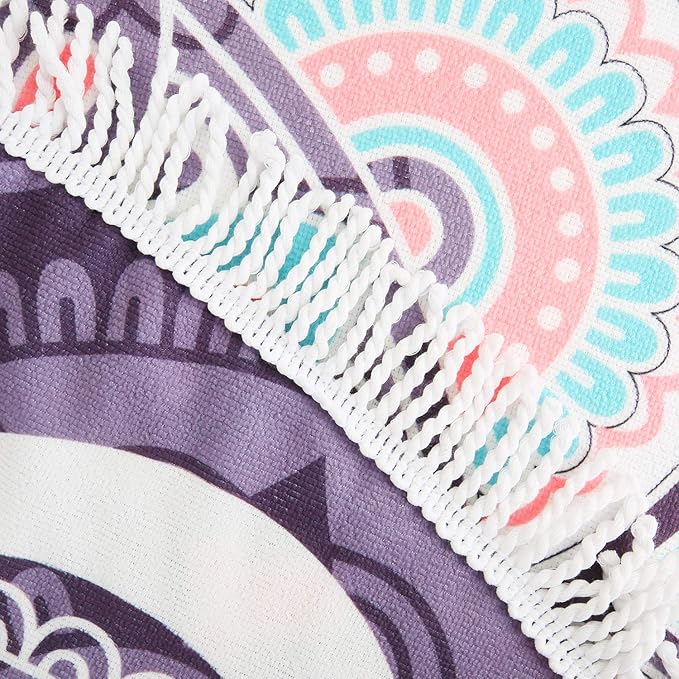Mandala Round Boho Beach Towel Blanket, Oversized Microfiber Hippie Bohemian Absorbent Fast DRY Sand Free Circle Swim Pool Yoga Towel Table Cloth, Soft 59 inch Mediation Mat Wall Decor with Tassels
