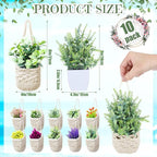10 Pack Macrame Wall Plant Hanger with Artificial Pot Flower - Boho Wall Hanging Planter for Indoor Plant Cotton Rope Holder with Mini Fake Pot Flower for Home Wedding Decor Gift(Beige White)