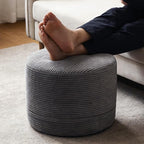 Thgonwid Corduroy Stuffed Round Pouf Ottoman, Foot Stool with One-Piece Cut High-Density Memory Foam, Furry and Fluffy Footstool, Compact Pouf Footrest for Living Room Bedroom, 17"x13", Deep Grey