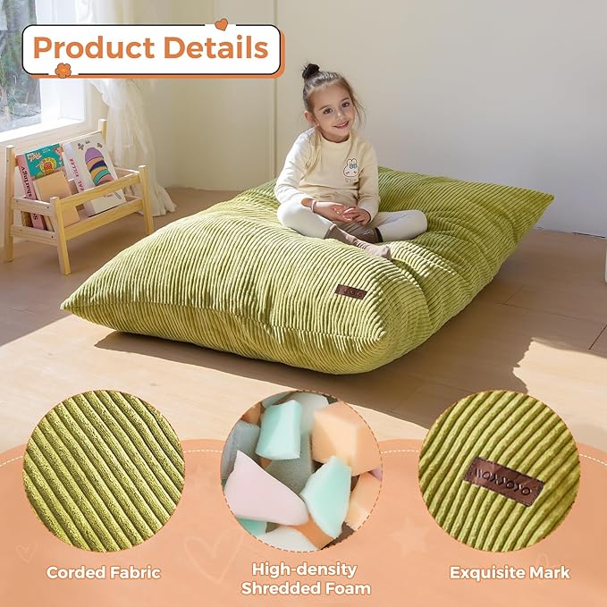 MAXYOYO 3 in 1 Kids Bean Bag Chair Bed, Convertible Chair Folds from Bean Bag to Lounger, Child Floor Sofa for Gaming, Reading, Floor Mattress with High-Density Foam Filling