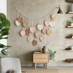 M MANUAL Macrame Leaves Wall Hanging 47.3x29.5Inch Large Chic Feather Boho Macrame Wall Decor Leaf Hanging Photo Display Handmade Woven Wall Art 16pcs Leaf Tapestry - Pink