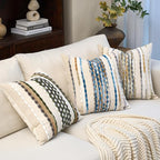 Aeckself Boho Pillow Covers 18x18 Inch Set of 2, Farmhouse Decorative Striped Square Chenille Tufted Accent Neutral Throw Pillow Covers for Living Room Couch Bed, Green