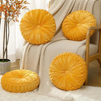 4 Pcs Round Throw Pillows 15 Inch Decorative Velvet Pleated Pumpkin Pillows Boho Floor Pillow with Center Button for Living Room Couch Chair Bed Sofa Home Decoration (Yellow)