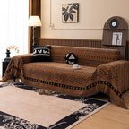 VClife Bohemian Couch Cover for Dog, Plush Thick Chenille Aztec Couch Cover for 2 Cushion Couch Sofa Pet Friendly Sofa Slipcover with Tassel 71"X118"