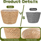 4PCS Straw Woven Plant Basket Middle Premium Seagrass Planter Basket with Plastic Lining Natural Stylish Planter Baskets Indoor Outdoor Plants Woven Wicker Baskets for Plants Flower Pots