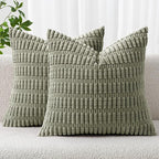 MIULEE Pack of 2 Corduroy Decorative Euro Sham Throw Pillow Covers 24x24 Inch Soft Boho Striped Pillow Covers Modern Farmhouse Home Decor for Summer Sofa Living Room Couch Bed Light Olive Green