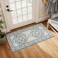 Lessymo 2 x 4 Entryway Rug, Machine Washable Area Rugs Boho Faux Wool Low Pile Area Rug for Bedroom, Floral Medallion Vintage Outdoor Rugs with Non-Slip Rubber, Grey Beige