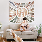 WARDOS Boho Colorful Sunshine Tapestry, You Are Inspirational Tapestry Wall Hanging, Colorful Boho Sun Positive Affirmation Wall Blanket Decor for Kids Room Nursery Playroom Classroom, 50x60 Inch