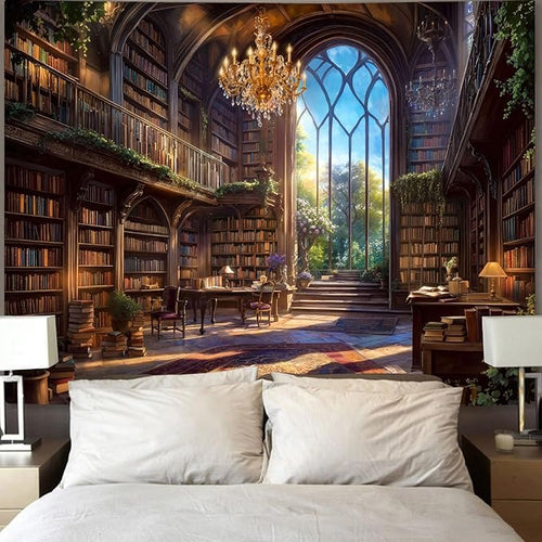 Accnicc Vintage Library Tapestry Medieval Bookshelf Tapestries Wall Hanging Fantasy Academia Hall Book Backdrop Extra Large Tapestry for Bedroom Living Room Dorm Classroom 90 x 68 inch