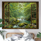 Accnicc Window Forest Tapestry Green Nature Jungle Wall Tapestry for Bedroom Aesthetic Rainforest Stream Outdoor Landscape Small Tapestries Wall Hanging for Dorm Living Room Decor 60 x 44 Inch