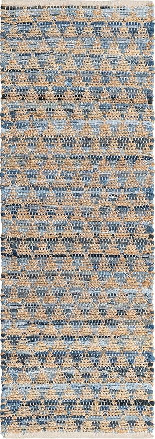 Unique Loom Chindi Jute Collection Area Rug (2' 2" x 6' 1" Runner, Navy Blue/ Natural)