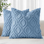 decorUhome Cozy Textured Throw Pillow Covers 16x16 Inch Set of 2, Soft Plush Faux Wool Blue Accent Couch Pillow Covers for Modern Farmhouse Sofa Bed Living Room