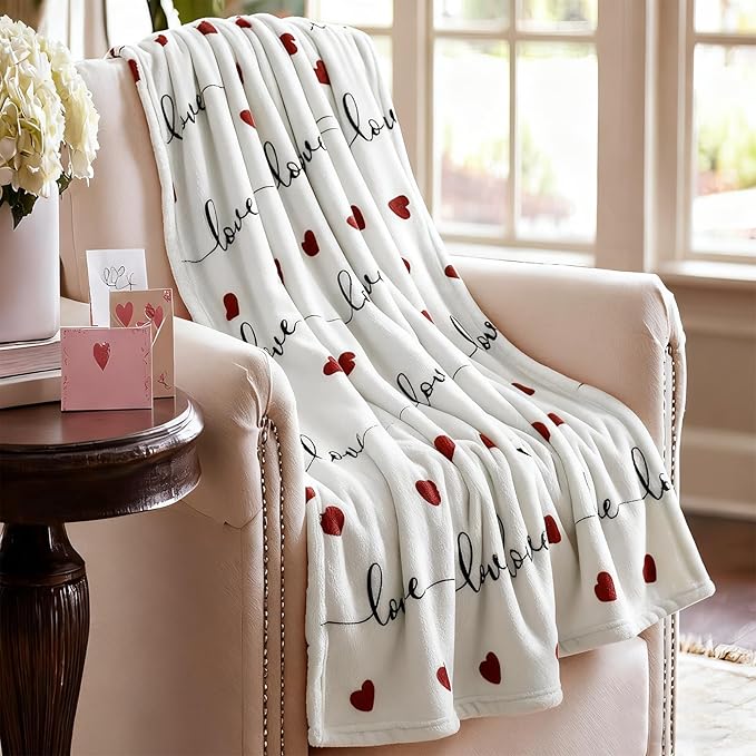 Valentine's Day Throw Blanket Ultra Soft Fleece Blanket for Bed and Couch Cozy Holiday Theme Throw Warm Winter Valentines Decoration, 50 x 60 Inches