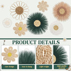 Chunful 7 Pcs Boho Wall Basket Decor Rattan Flower Wall Decor Nursery Daisy Flower Woven Macrame Hanging Flowers for Baby Kids Girls Farmhouse Bedrooms Living Rooms Kitchen Home(Emerald Green)