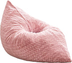 Hobestluk 3 in 1 Bean Bag Chair Giant Bean Bag Chairs for Adults with Chevron Plush Fur Cover Convertible Bean Bag Floor Cushion with Machine Washable Cover for Living Room (Chevron Plush Pink)
