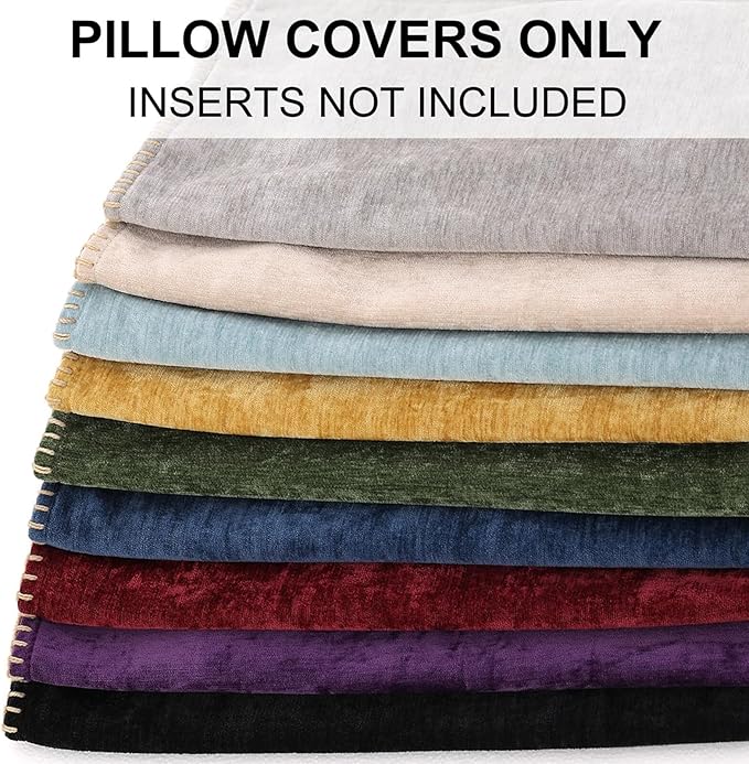 decorUhome Chenille Soft Cozy Throw Pillow Covers 26x26 Set of 2, Modern Farmhouse Boho Velvet Decorative Euro Sham Pillow Cases with Stitched Edge for Couch Sofa Bed Home Decor, Neutral Gray