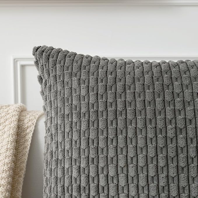 Kevin Textile 12x24 Inch Pillow Cover 1 Pack Boho Decorative Soft Striped Corduroy Lumbar Farmhouse Accent Rectangle Cushion Case for Living Room Couch Sofa Bed, Dark Grey