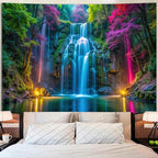 Miytal Blacklight Waterfall Tapestry - UV Reactive Glow in the Dark Neon Forest Wall Hanging, Vibrant Nature Landscape Wonderland for Bedroom, Living Room Decor - 59.1" x 80"