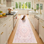 Area Rugs 3'x10' Runner Rug Non Slip Washable for Kitchen Hallway Bedroom Beside Laundry Room Bathroom Rug, Floor Carpet, Pink Greypink Cute