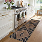 LIVEBOX Easy Jute Checkered Rug Runners for Hallways Non Slip, 2x5 Washable Rug for Kitchen Ultra Thin No Shed Jute Rugs Entryway Runner, Black and Beige Farmhouse Throw Carpet for Bathroom Laundry