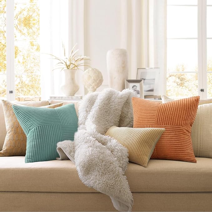 Topfinel Fall Pillow Covers Set of 4,Soft and Cozy Velvet Blue Throw Pillow Covers for Couch with Double-Sided Designs,Mix and Match for Couch Boho Farmhouse Home Decor 20x20 Inch