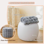 LIFEREVO Faux Rabbit Fur Round Inflatable Pouf Ottoman, 20" X 16" Shaggy Waffle Bubble Floor Poufs Foot Rest Living Room Bedroom, Furry Pouf Chair Foot Stool Couch Home Decor, Anti-Slip, Light Grey