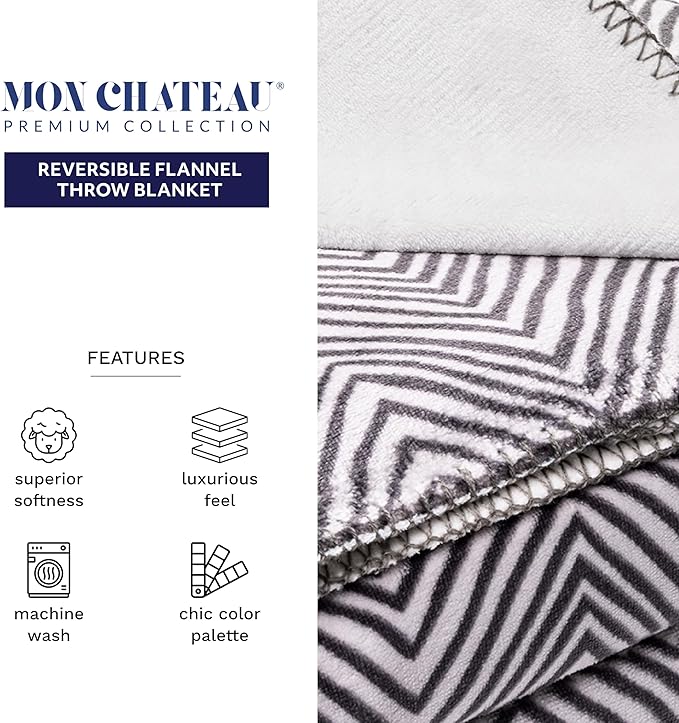 Mon Chateau 60" x 70" Fireside Mélange Throw Blanket, Contrast Stitching Soft Blanket for Queen-Size Bed, Couch, or Sofa, Cozy Home Decor and Stylish Living Room Comfort, Twilight Chevron