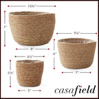 Casafield Set of 3 Seagrass Planter Baskets with Liners - Natural, Hand Woven Indoor Flower Pot Covers for Plants, Succulents, Home Decor