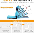 Floor Chair with Back Support 14-Position Adjustable Floor Chair Portable Ground Seating for Adults Foldable Meditation Seat with Japanese KOYO Bearings & Washable Linen Cover (Bright Blue)