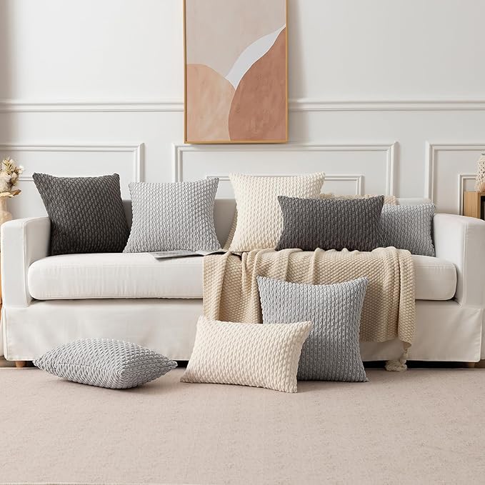 Kevin Textile 16x24 Inch Pillow Cover 1 Pack Boho Decorative Soft Striped Corduroy Lumbar Farmhouse Accent Rectangle Cushion Case for Living Room Couch Sofa Bed, Dark Grey